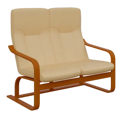 BO - 2 dvojkřeslo, dřevěná kostra, moření třešeň, koženka HOLY BE 5, krémová